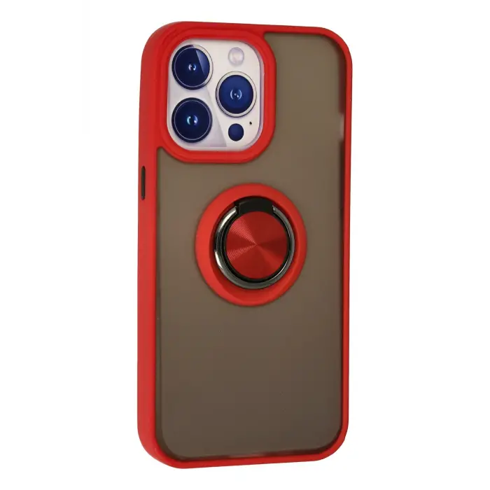 Lopard İphone 15 Pro Kılıf Montreal Yüzüklü Silikon Kapak - Kırmızı