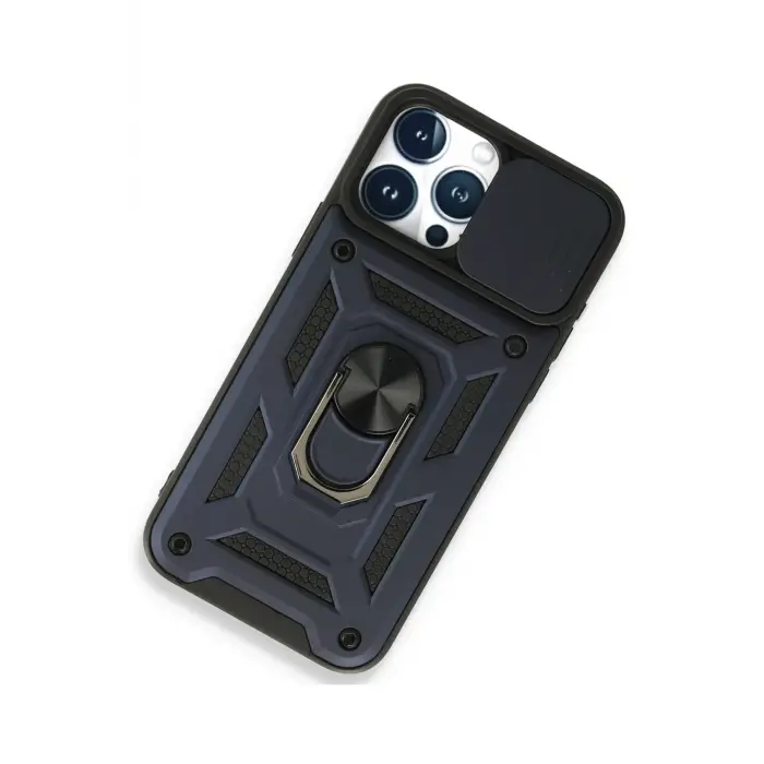 Lopard İphone 15 Pro Kılıf Pars Lens Yüzüklü Silikon - Lacivert
