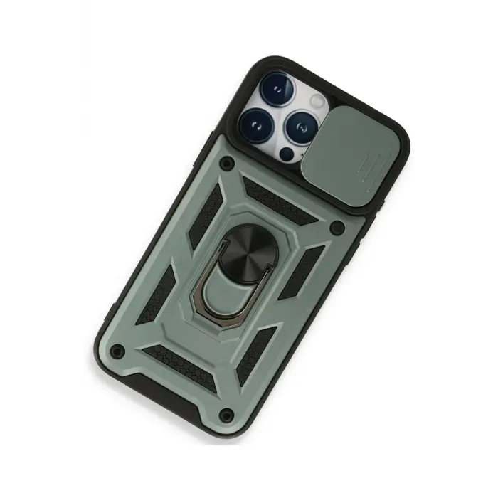 Lopard İphone 15 Pro Kılıf Pars Lens Yüzüklü Silikon - Yeşil