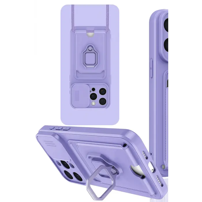 Lopard İphone 15 Pro Kılıf Zuma Kartvizitli Yüzüklü Silikon - Lila