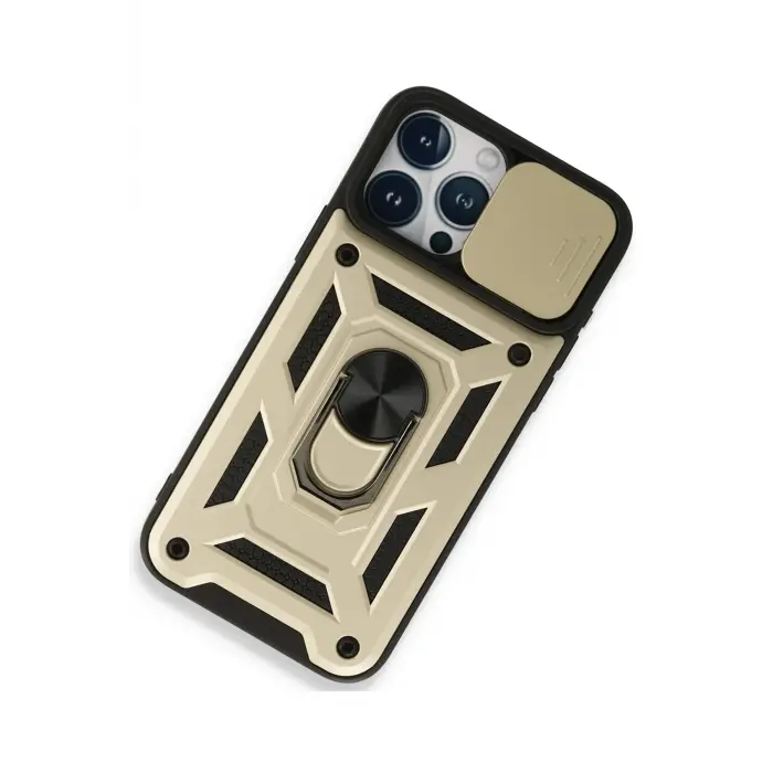 Lopard İphone 15 Pro Max Kılıf Pars Lens Yüzüklü Silikon - Gold