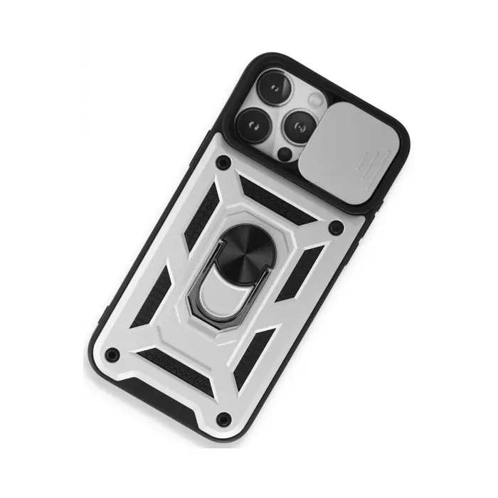 Lopard İphone 15 Pro Max Kılıf Pars Lens Yüzüklü Silikon - Gümüş