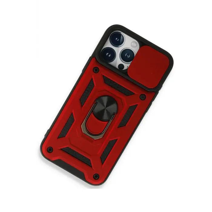 Lopard İphone 15 Pro Max Kılıf Pars Lens Yüzüklü Silikon - Kırmızı