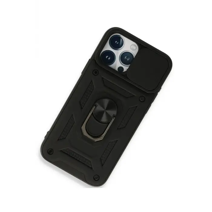 Lopard İphone 15 Pro Max Kılıf Pars Lens Yüzüklü Silikon - Siyah