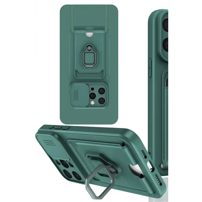 Lopard İphone 15 Pro Max Kılıf Zuma Kartvizitli Yüzüklü Silikon - Yeşil