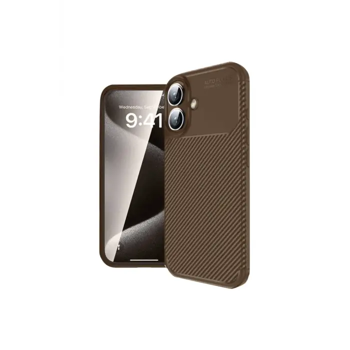 Lopard İphone 16 Kılıf Auto Focus Karbon Kapak - Kahverengi