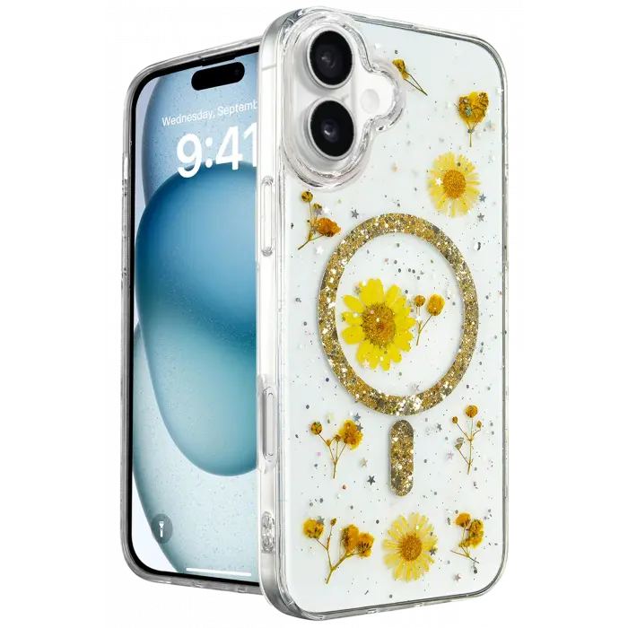 Lopard İphone 16 Kılıf Daisy Simli Magsafe Kapak - Gold