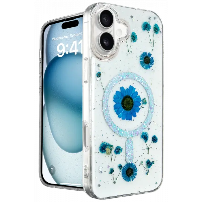 Lopard İphone 16 Kılıf Daisy Simli Magsafe Kapak - Mavi