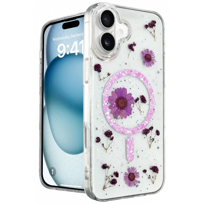Lopard İphone 16 Kılıf Daisy Simli Magsafe Kapak - Mor