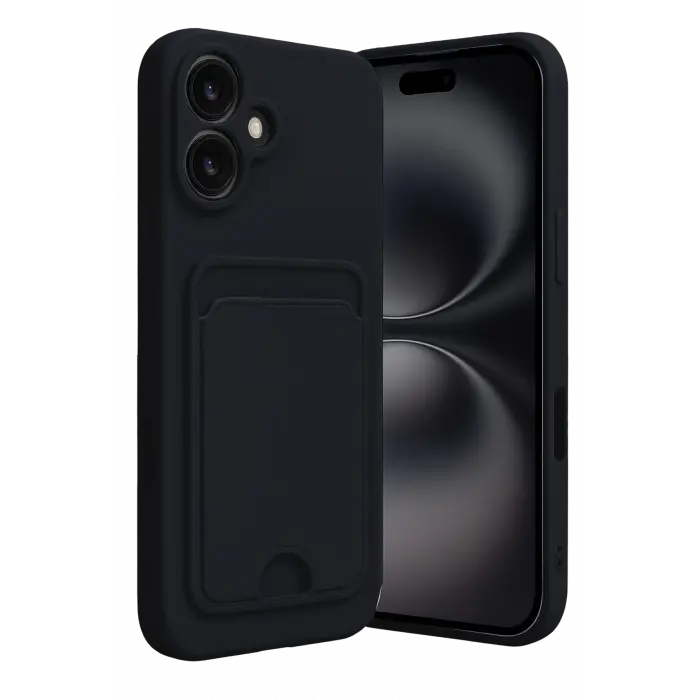 Lopard İphone 16 Kılıf Kelvin Kartvizitli Silikon - Siyah