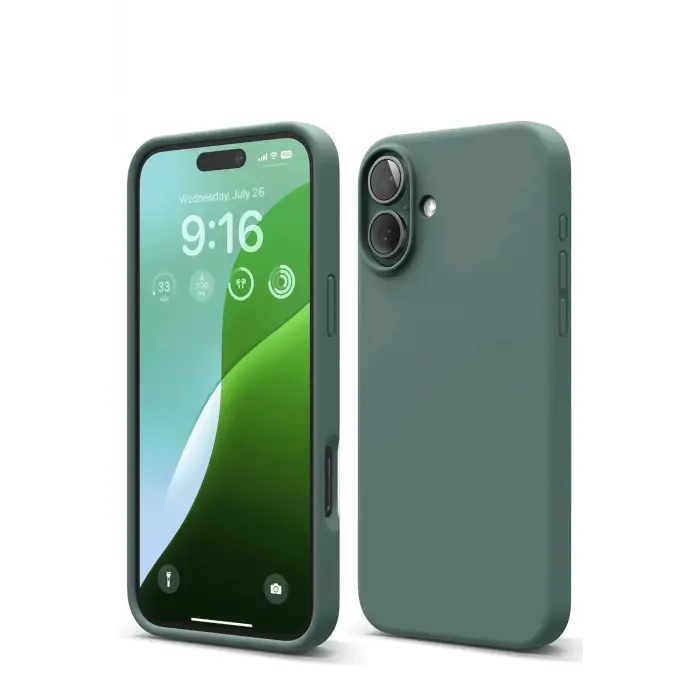 Lopard İphone 16 Kılıf Nano İçi Kadife Silikon - Koyu Yeşil