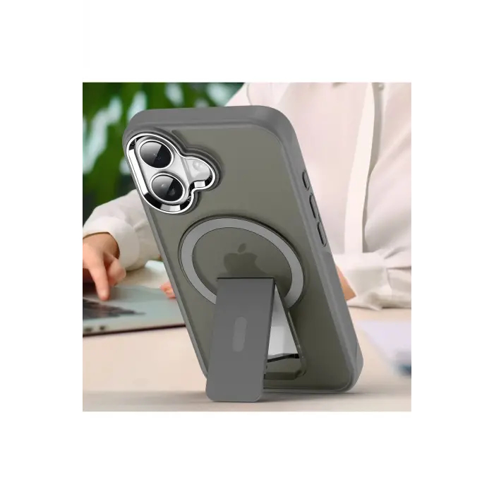 Lopard İphone 16 Plus Kılıf Tork Magsafe Standlı Kapak - Siyah