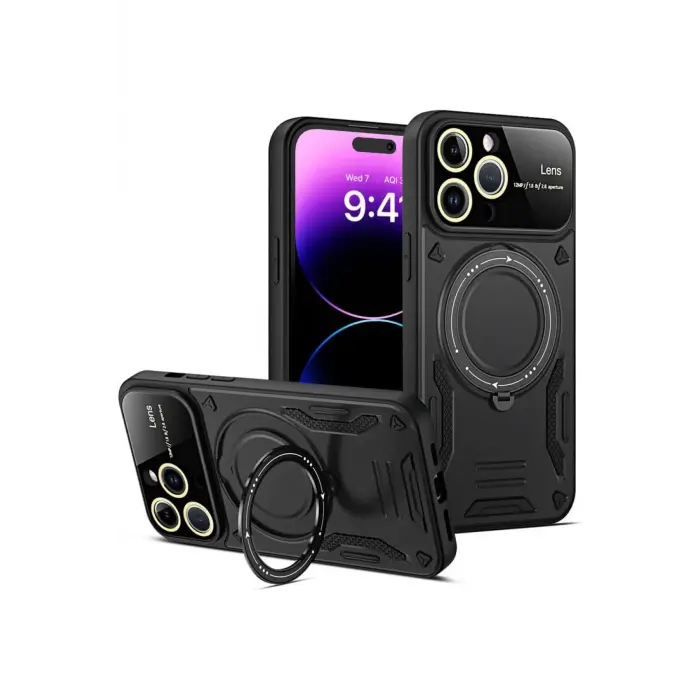 Lopard İphone 16 Pro Kılıf Joy Lens Standlı Kapak - Siyah