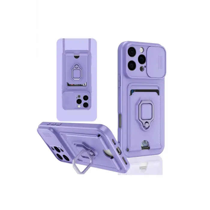Lopard İphone 16 Pro Kılıf Zuma Kartvizitli Yüzüklü Silikon - Lila