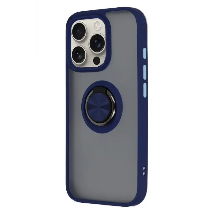 Lopard İphone 16 Pro Max Kılıf Montreal Yüzüklü Silikon Kapak - Lacivert