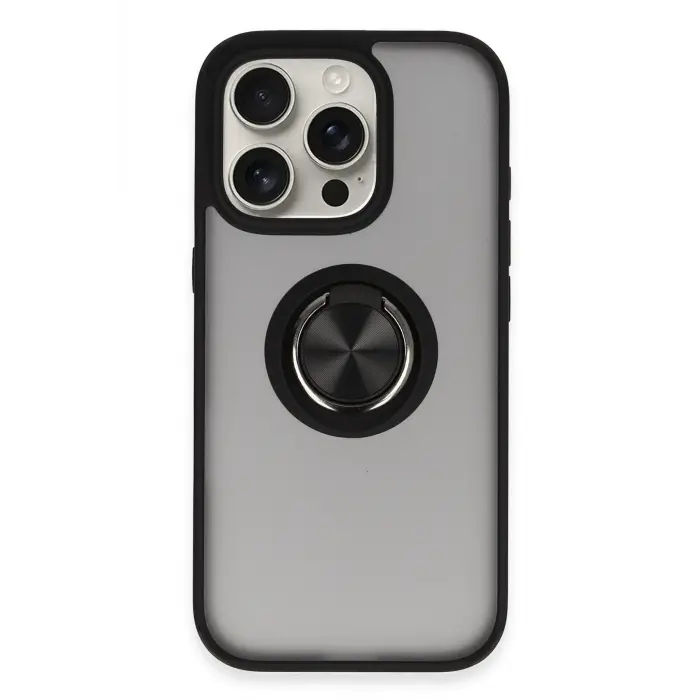 Lopard İphone 16 Pro Max Kılıf Montreal Yüzüklü Silikon Kapak - Siyah