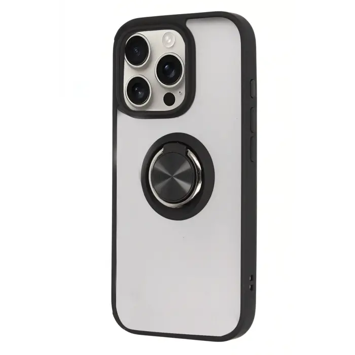 Lopard İphone 16 Pro Max Kılıf Montreal Yüzüklü Silikon Kapak - Siyah