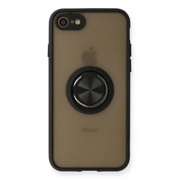 Lopard İphone 7 Kılıf Montreal Yüzüklü Silikon Kapak - Siyah