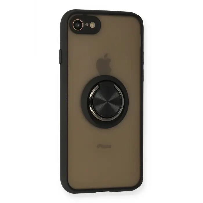 Lopard İphone 7 Kılıf Montreal Yüzüklü Silikon Kapak - Siyah