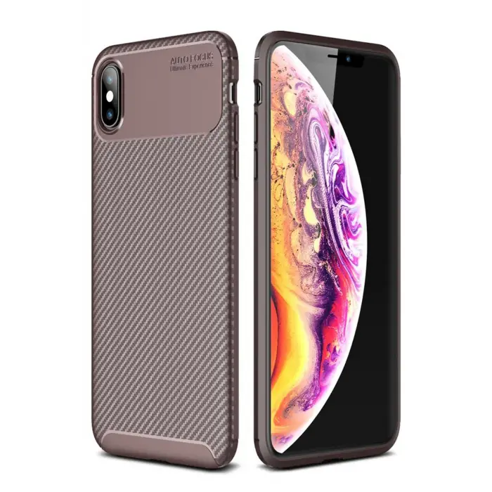 Lopard İphone Xs Max Kılıf Auto Focus Karbon Kapak - Kahverengi