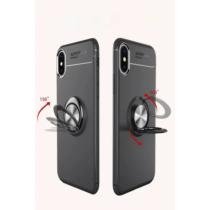 Lopard İphone Xs Max Kılıf Range Yüzüklü Silikon - Siyah-mavi