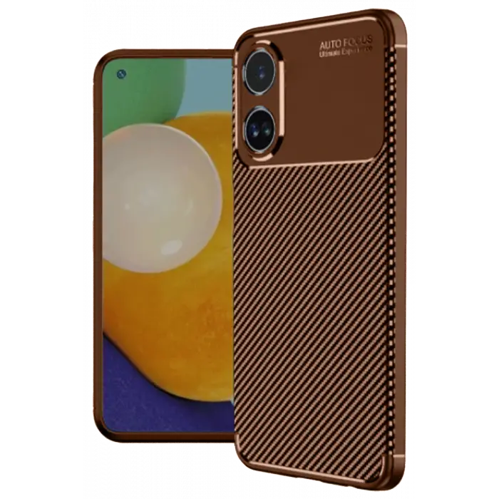 Lopard Oppo A60 Kılıf Auto Focus Karbon Kapak - Kahverengi