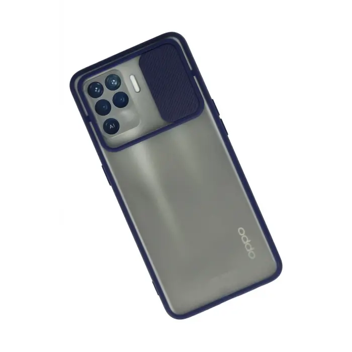 Lopard Oppo Reno 5 Lite Kılıf Palm Buzlu Kamera Sürgülü Silikon - Lacivert