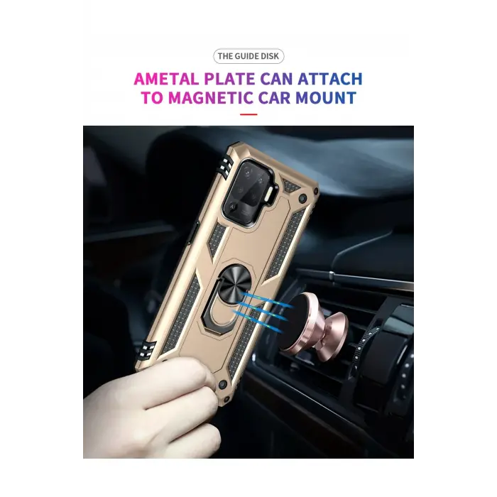 Lopard Oppo Reno 5 Lite Kılıf Sofya Yüzüklü Silikon Kapak - Gold