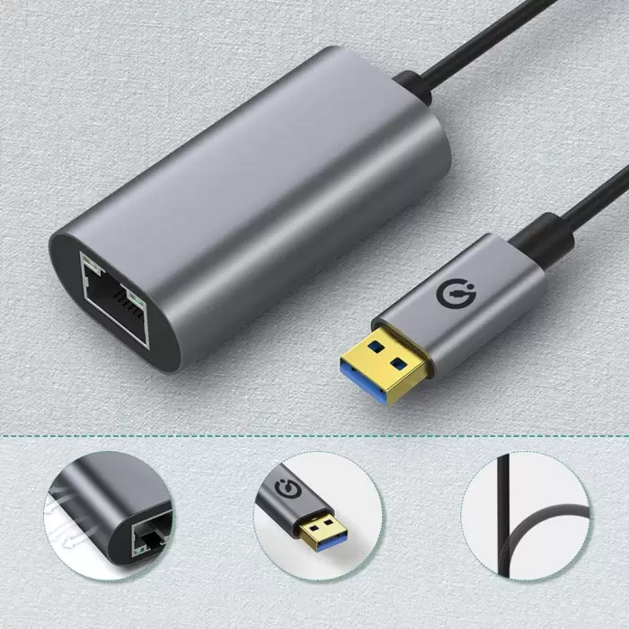 Lopard QG03 USB-A to RJ45 USB3.0 Ethernet Dönüştürücü Kablo 1000Mbps 22cm