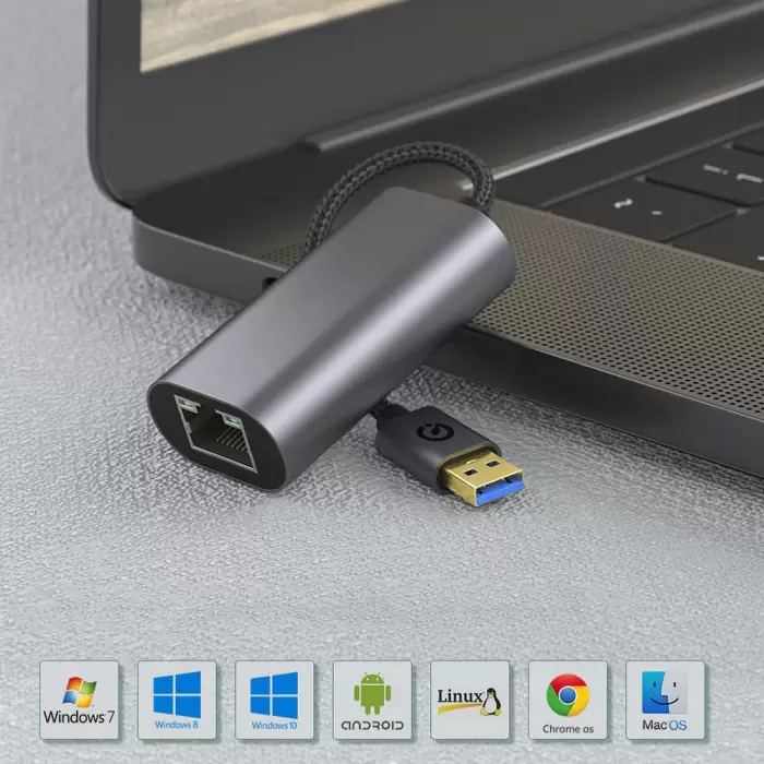 Lopard QG03 USB-A to RJ45 USB3.0 Ethernet Dönüştürücü Kablo 1000Mbps 22cm