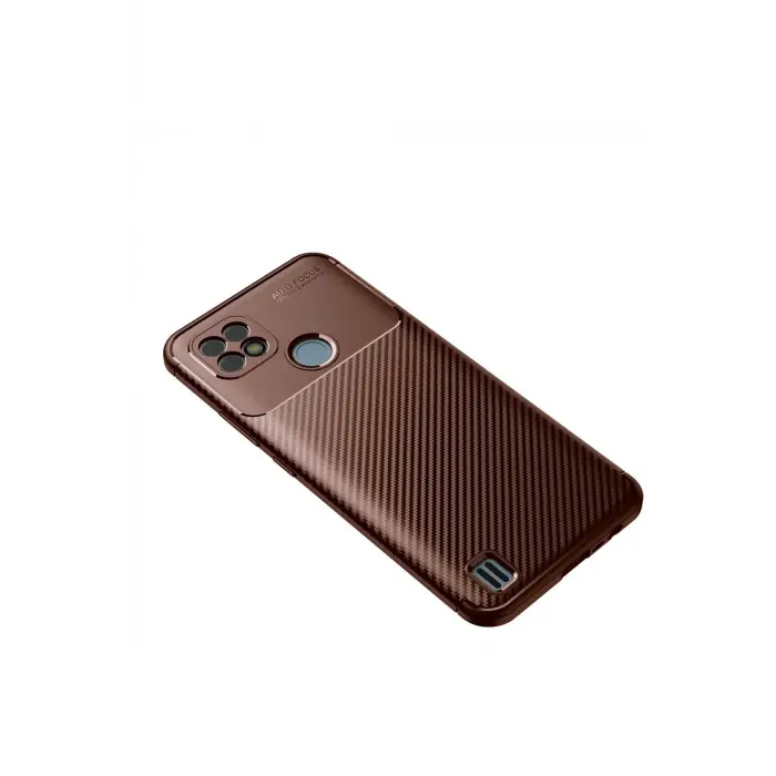 Lopard Realme C21 Kılıf Auto Focus Karbon Kapak - Kahverengi