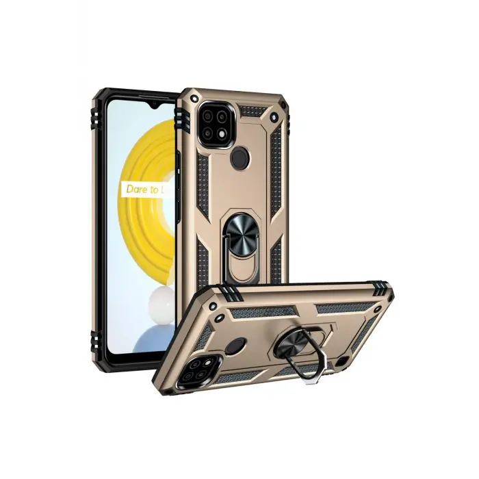 Lopard Realme C21 Kılıf Sofya Yüzüklü Silikon Kapak - Gold