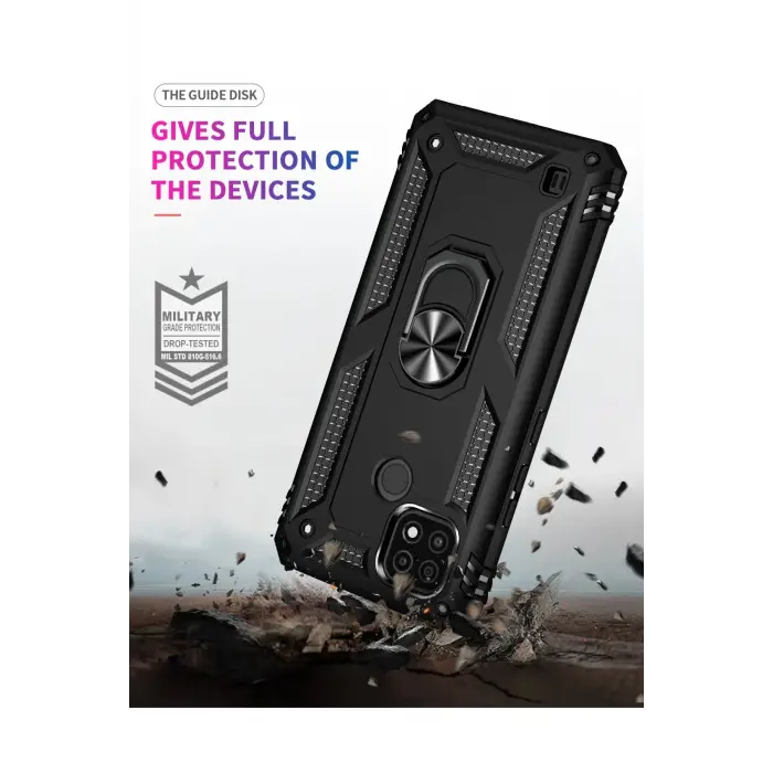 Lopard Realme C21 Kılıf Sofya Yüzüklü Silikon Kapak - Siyah