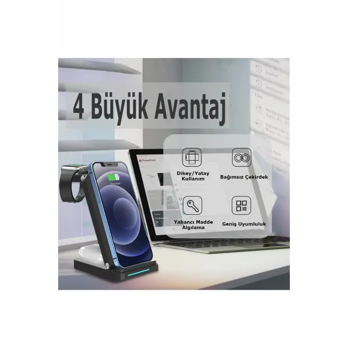Lopard S90 4in1 Kablosuz Şarj Masaüstü Set - Siyah