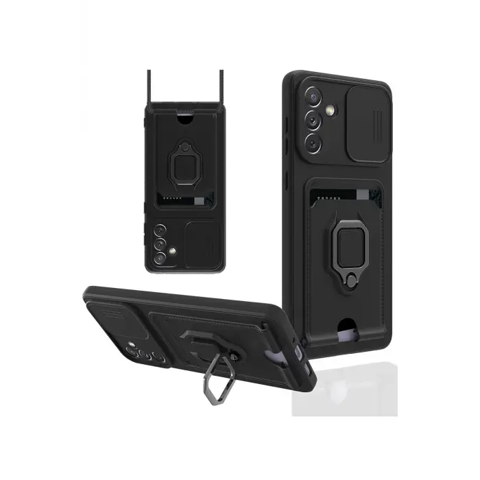 Lopard Samsung Galaxy A04s Kılıf Zuma Kartvizitli Yüzüklü Silikon - Siyah