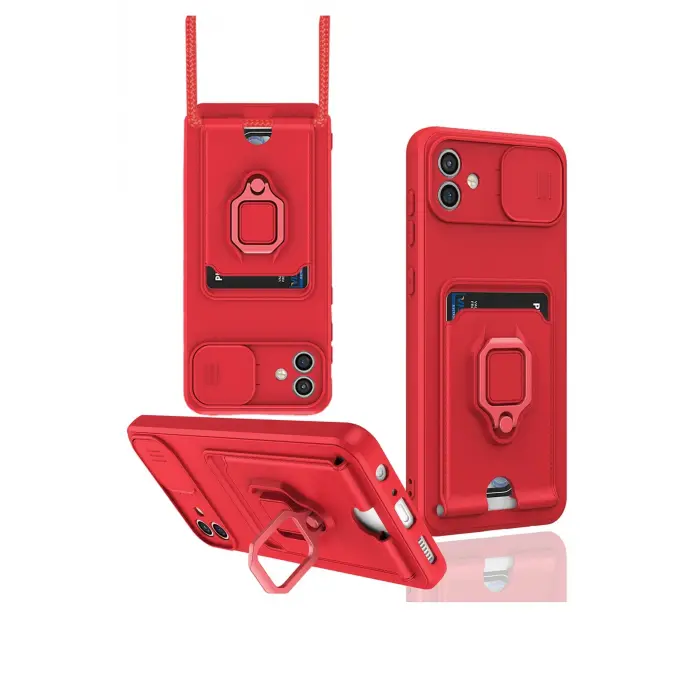 Lopard Samsung Galaxy A05 Kılıf Zuma Kartvizitli Yüzüklü Silikon - Kırmızı