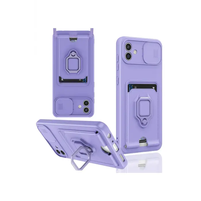 Lopard Samsung Galaxy A05 Kılıf Zuma Kartvizitli Yüzüklü Silikon - Lila