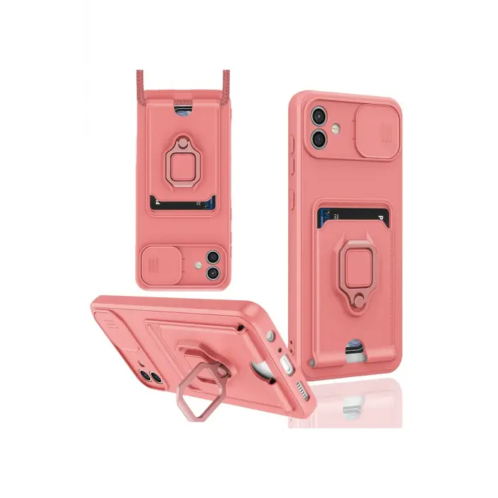 Lopard Samsung Galaxy A05 Kılıf Zuma Kartvizitli Yüzüklü Silikon - Pembe