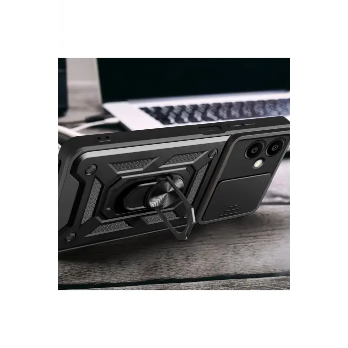 Lopard Samsung Galaxy A06 Kılıf Pars Lens Yüzüklü Silikon - Siyah