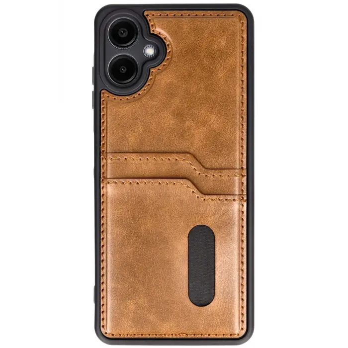 Lopard Samsung Galaxy A06 Kılıf Sara Kartvizitli Deri Kılıf - Taba