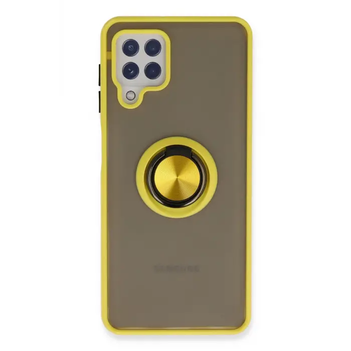 Lopard Samsung Galaxy A22 Kılıf Montreal Yüzüklü Silikon Kapak - Sarı