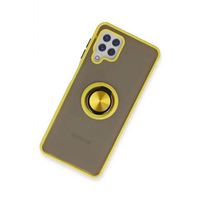 Lopard Samsung Galaxy A22 Kılıf Montreal Yüzüklü Silikon Kapak - Sarı