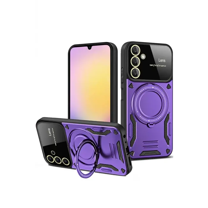 Lopard Samsung Galaxy A35 5g Kılıf Joy Lens Standlı Kapak - Mor