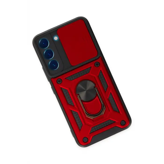 Lopard Samsung Galaxy S22 Kılıf Pars Lens Yüzüklü Silikon - Kırmızı