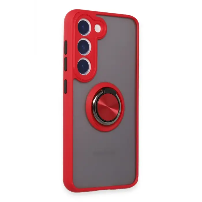 Lopard Samsung Galaxy S23 Kılıf Montreal Yüzüklü Silikon Kapak - Kırmızı