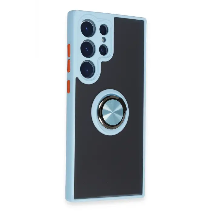 Lopard Samsung Galaxy S23 Ultra Kılıf Montreal Yüzüklü Silikon Kapak - Buz Mavi