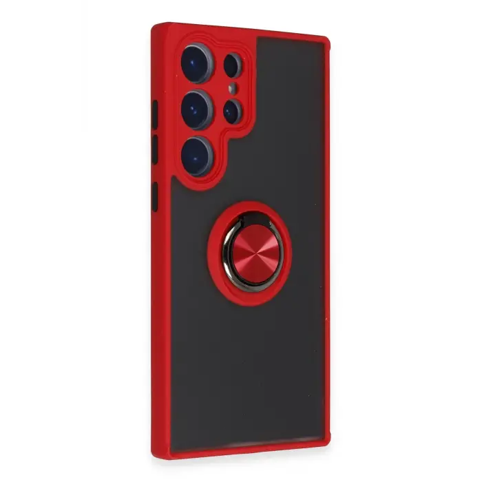 Lopard Samsung Galaxy S23 Ultra Kılıf Montreal Yüzüklü Silikon Kapak - Kırmızı