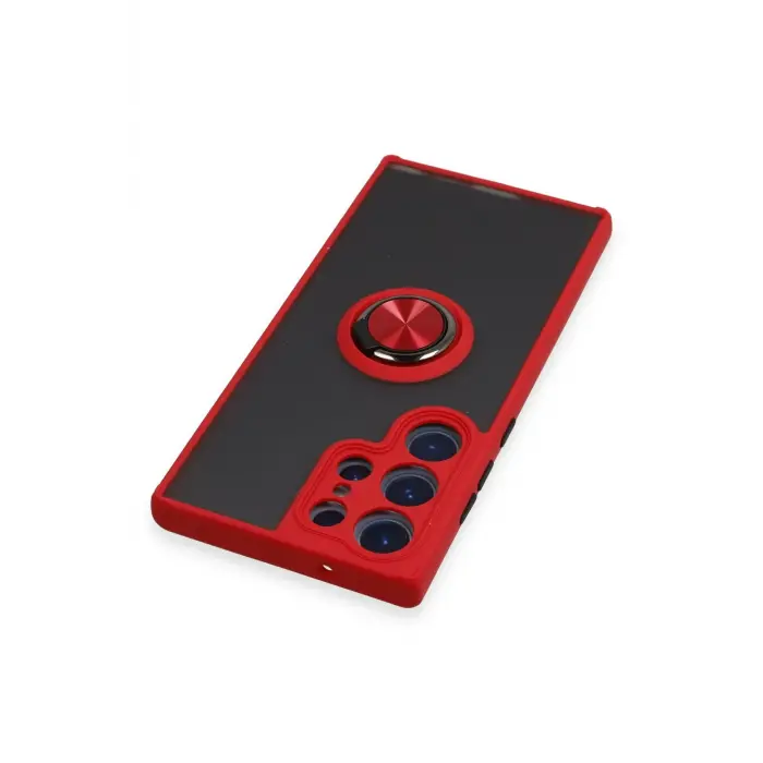 Lopard Samsung Galaxy S23 Ultra Kılıf Montreal Yüzüklü Silikon Kapak - Kırmızı