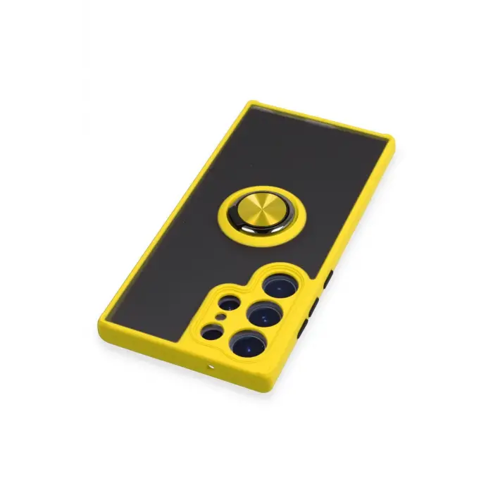 Lopard Samsung Galaxy S23 Ultra Kılıf Montreal Yüzüklü Silikon Kapak - Sarı