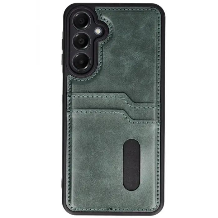 Lopard Samsung Galaxy S24 Fe Kılıf Sara Kartvizitli Deri Kılıf - Koyu Yeşil